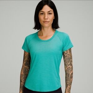 Lululemon Teal Silverescent Run Short Sleeve Top 4 Reflective Ruffle